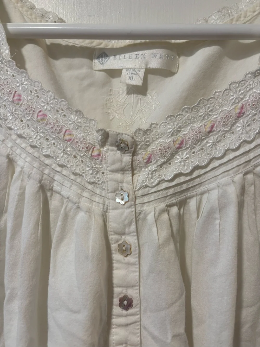EILEEN WEST E5215907 WHITE COTTON PINK RIBBON NIGHTGOWN BALLET LAWN DRESS SZ XL